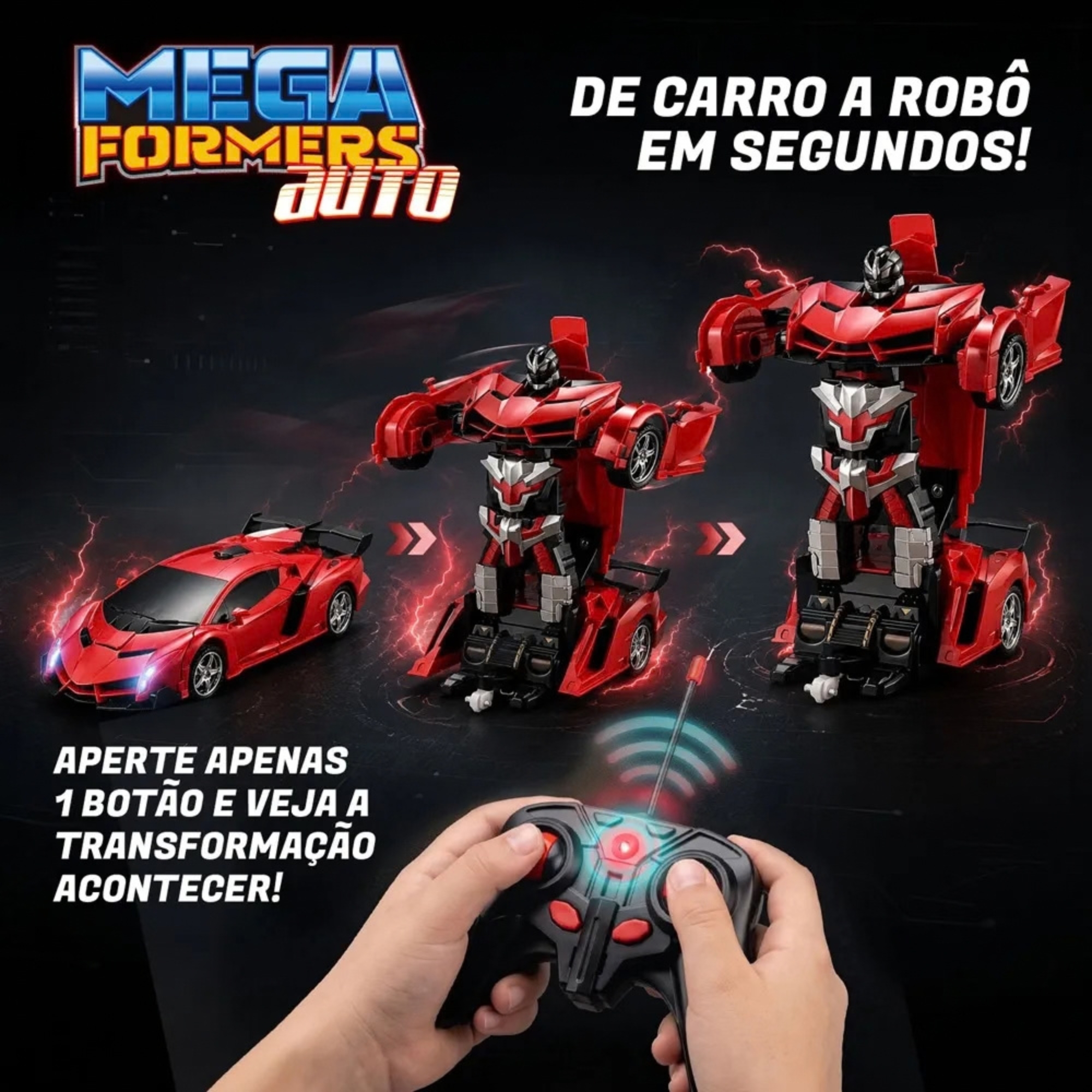 Carrinho Transformável Controle Remoto Megaformers Auto Mercury Vermelho Multikids - BR1649