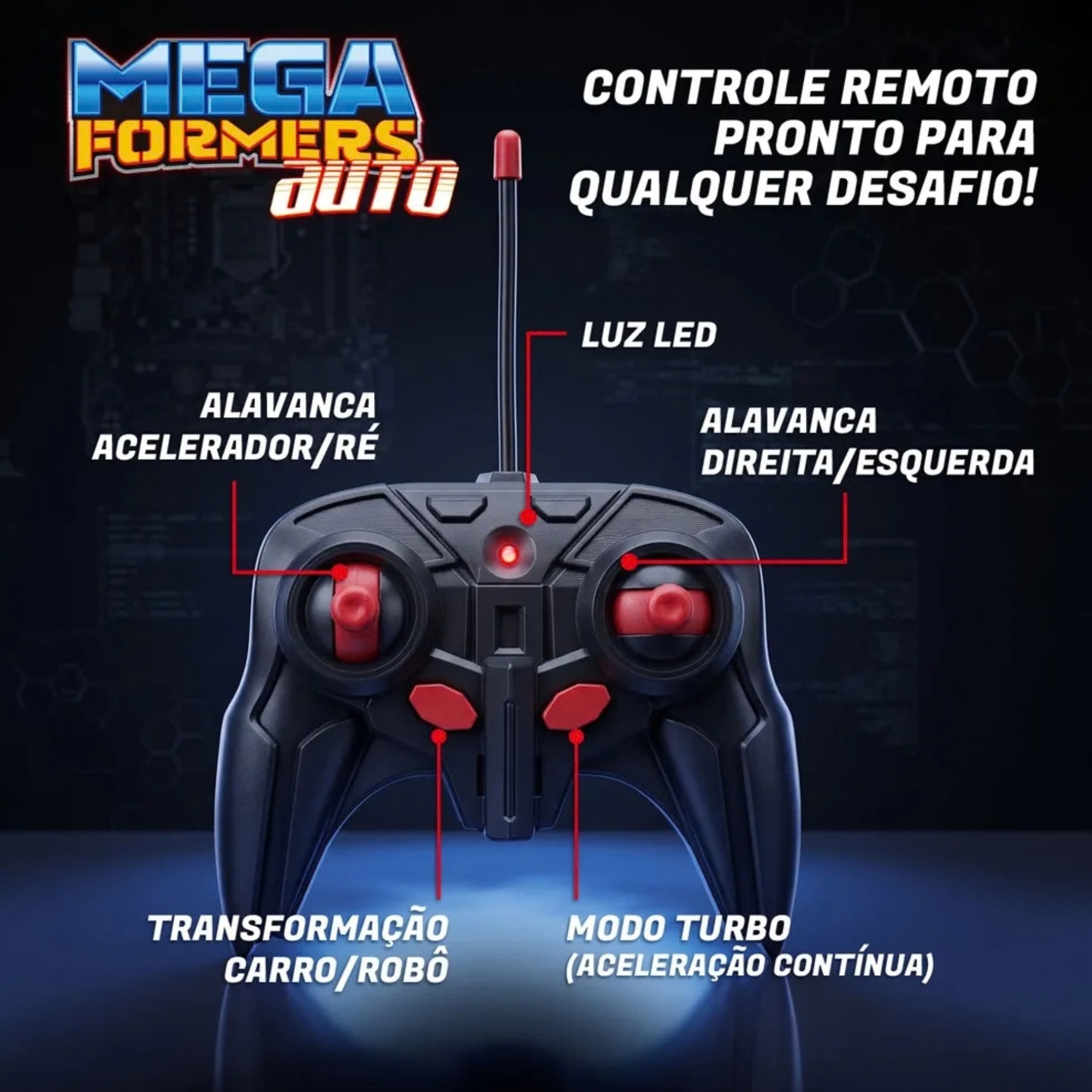 Carrinho Transformável Controle Remoto Megaformers Auto Mercury Vermelho Multikids - BR1649