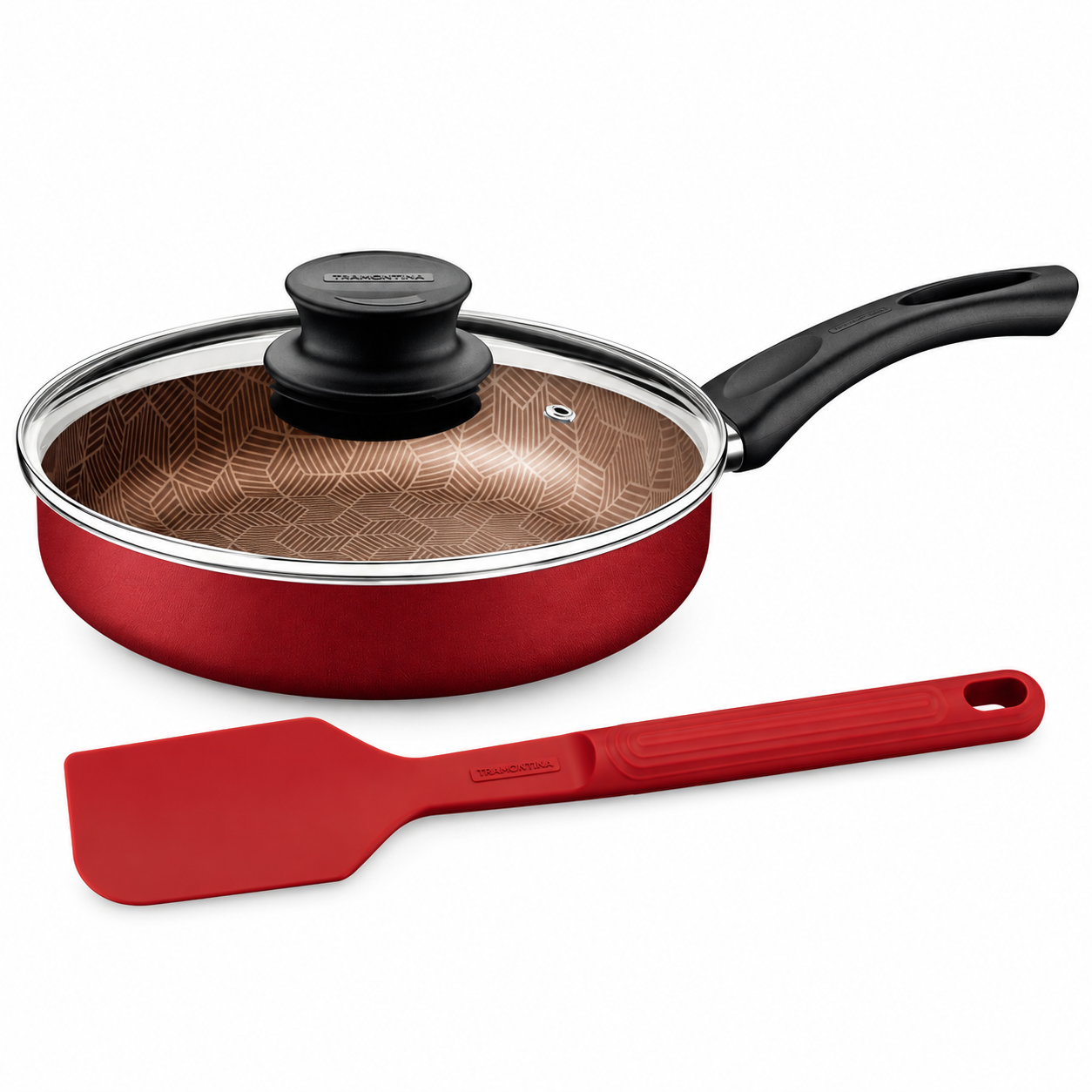 Kit Frigideira Tramontina Paris 24cm Vermelha + Espátula de Silicone Softta Vermelha