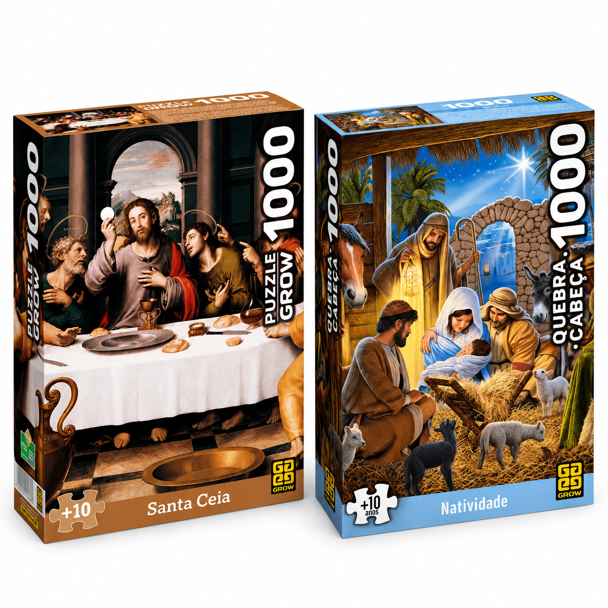 Kit Quebra-Cabeças Puzzle Santa Ceia e Nascimento de Jesus Com 1000 Peças Cada - Grow
