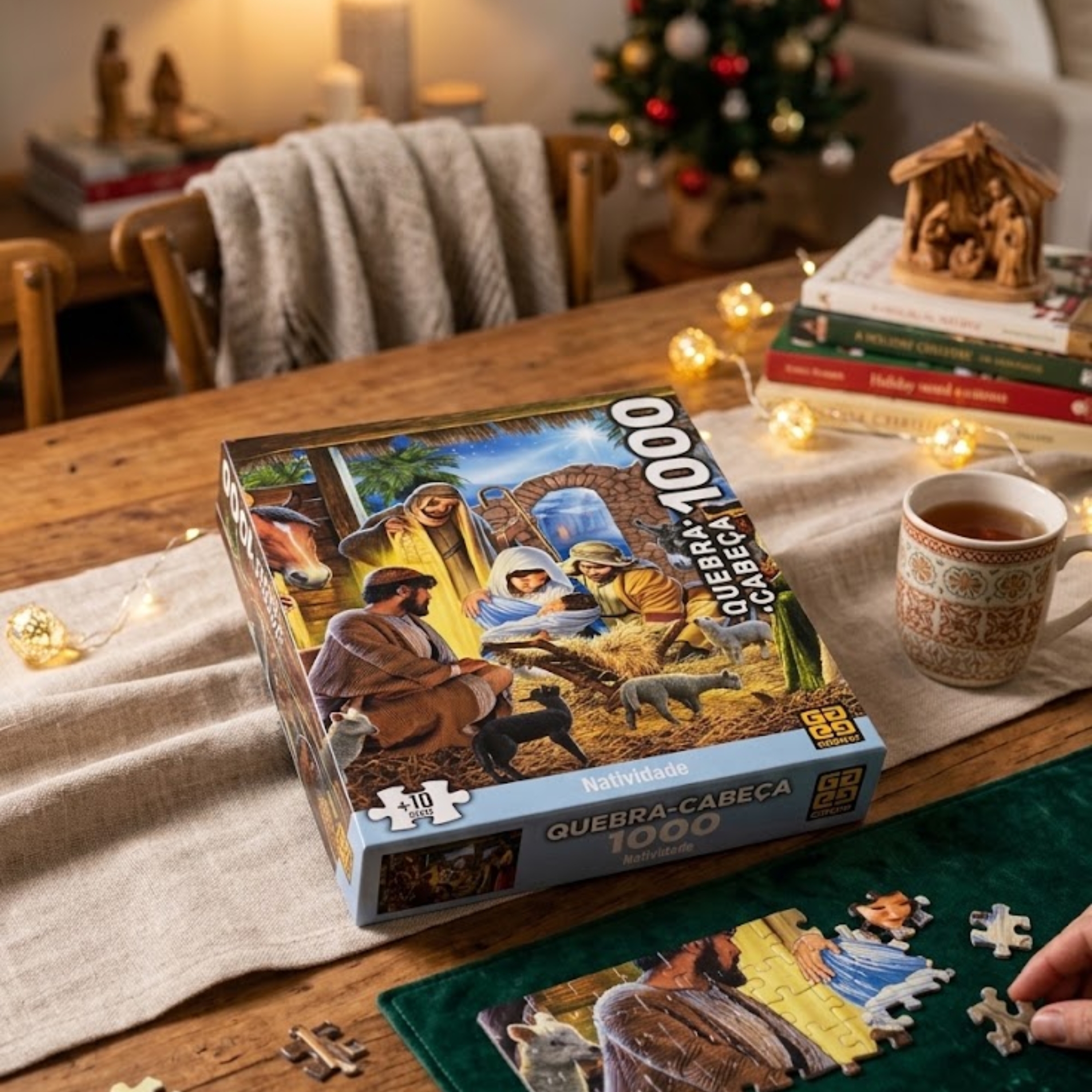 Kit Quebra-Cabeças Puzzle Santa Ceia e Nascimento de Jesus Com 1000 Peças Cada - Grow