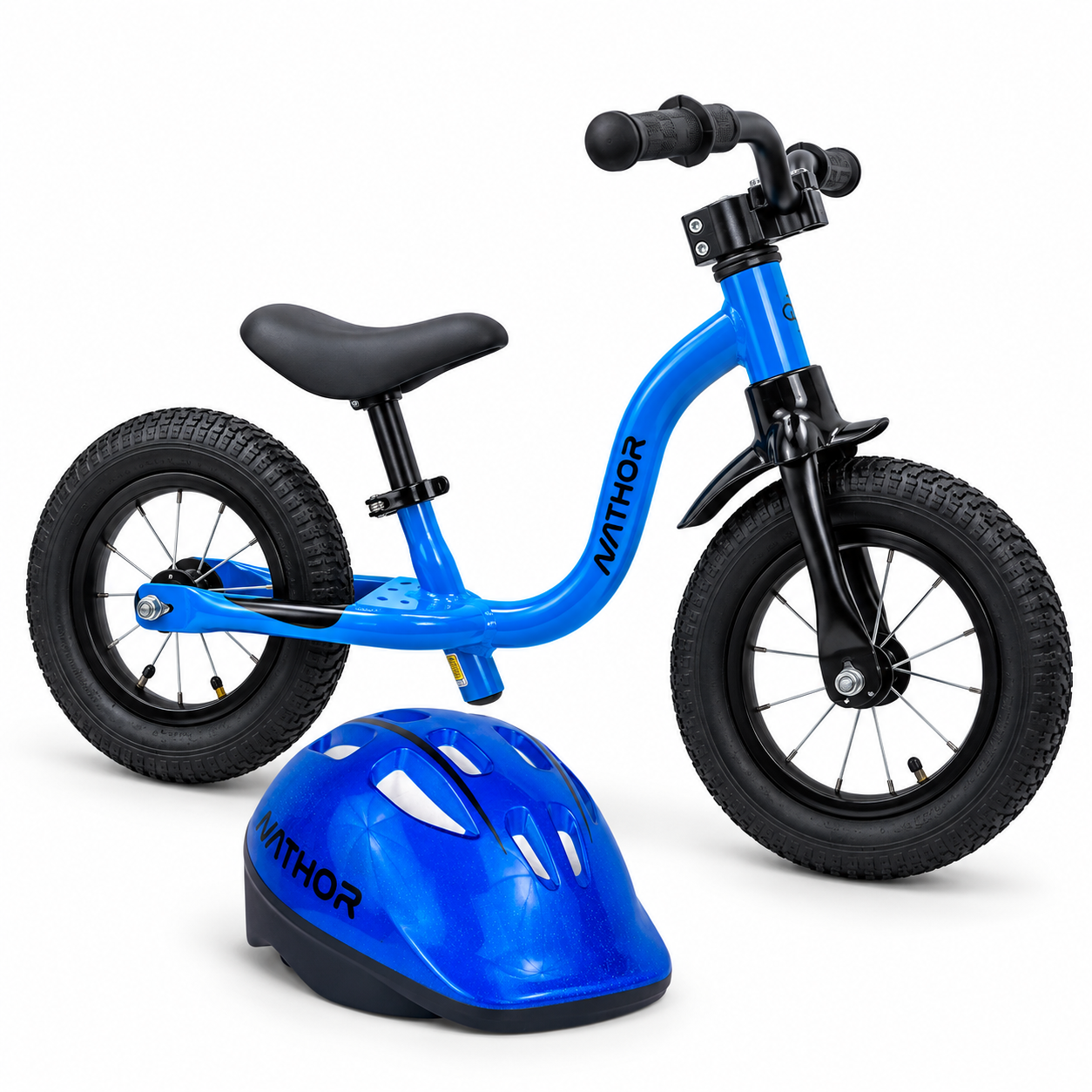 Kit Bicicleta Balance 12 Raiada Azul + Capacete Infantil Azul - Nathor
