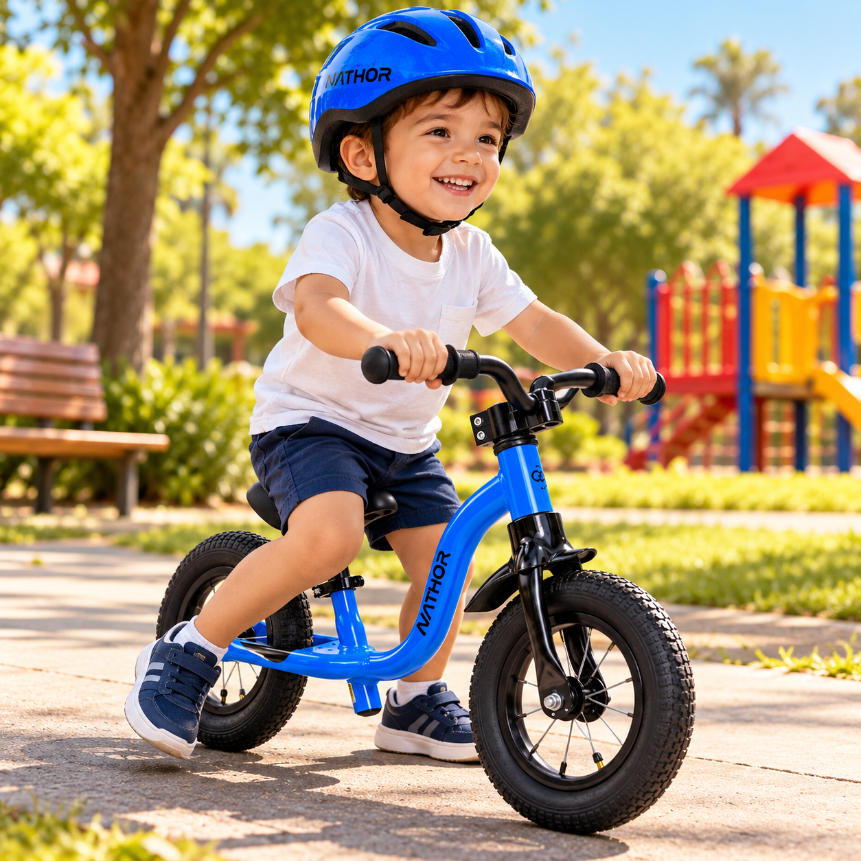 Kit Bicicleta Balance 12 Raiada Azul + Capacete Infantil Azul - Nathor