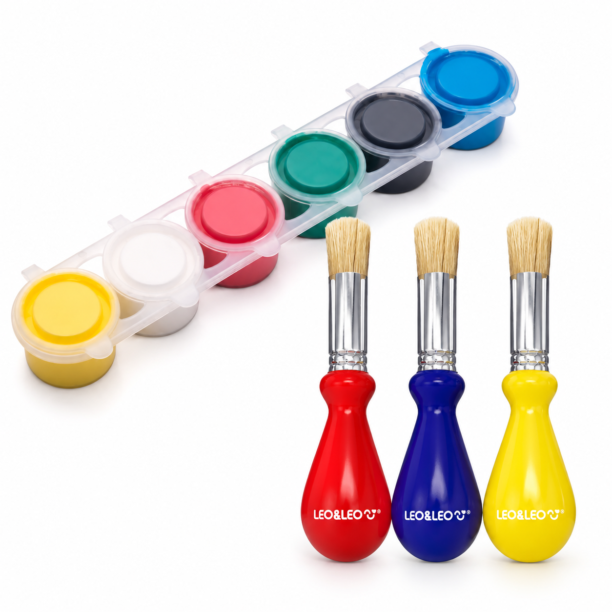 Kit Tinta Guache 6 Cores + Pincel Color Joy 3 Peças