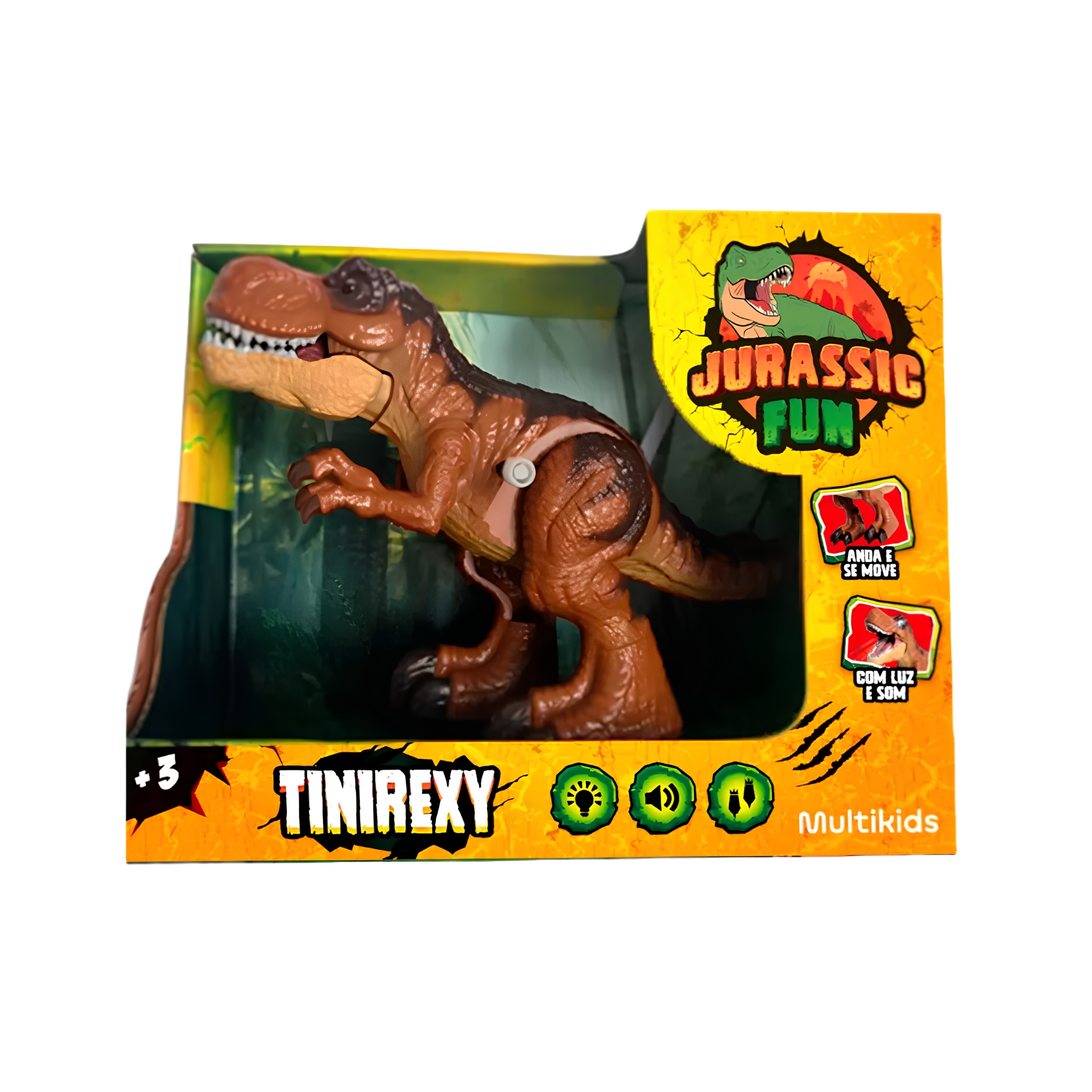 Boneco Dinossauro Interativo Jurassic Fun Tinirexy Marrom Multikids - BR2679