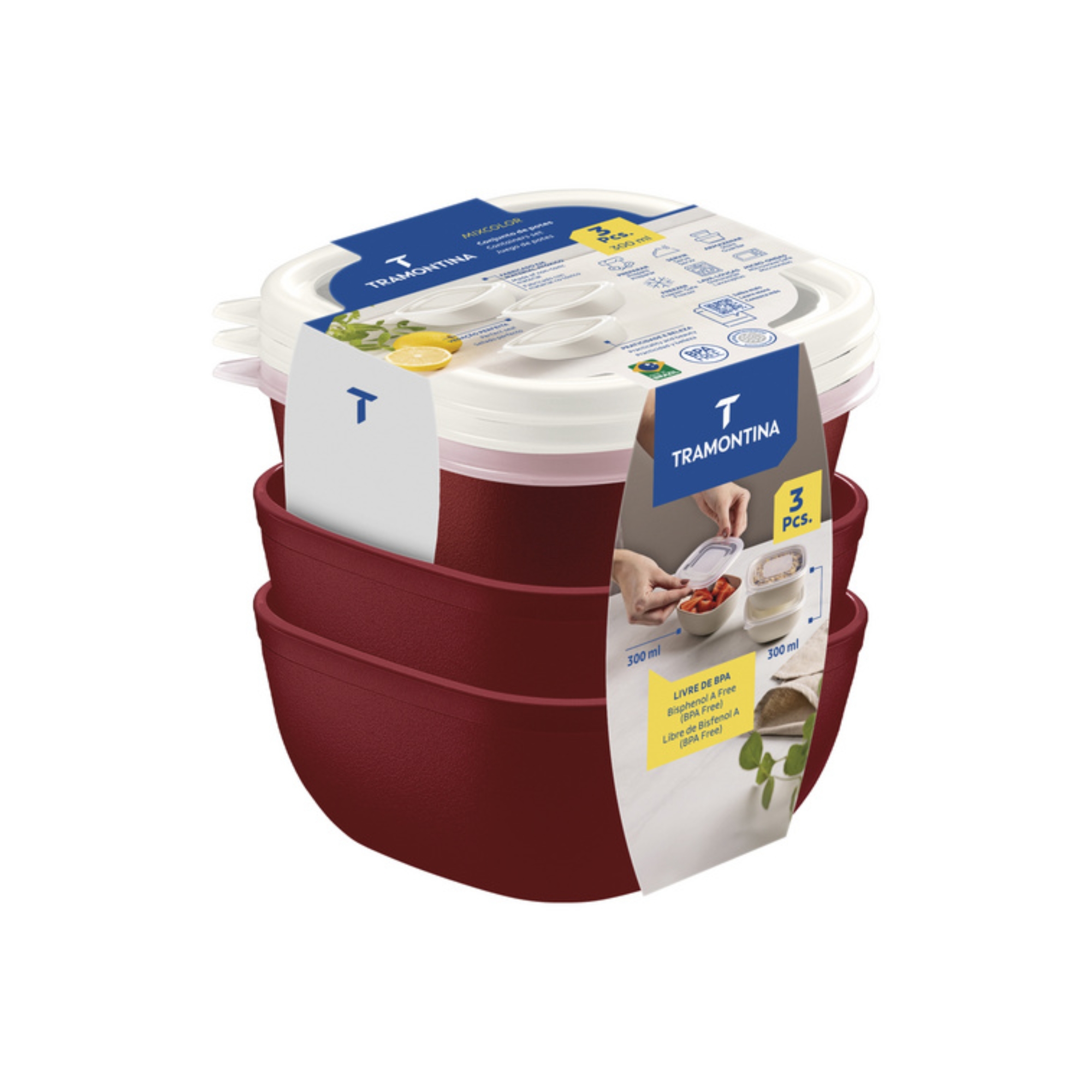 Jogo de Potes Mixcolor 3 Peças 300ml Vermelho Tramontina - 25098701
