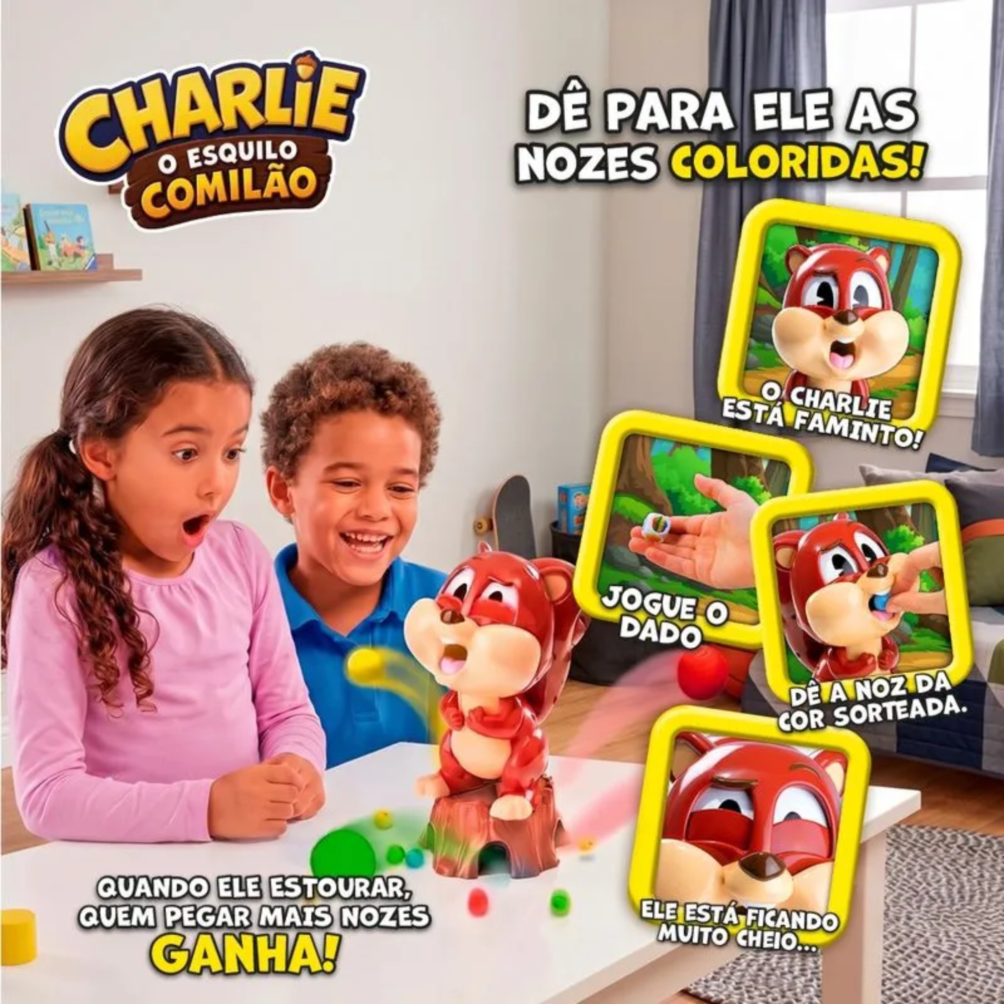 Jogo Charlie o Esquilo Comilão Infantil de Ação e Reflexos Multikids - BR2820