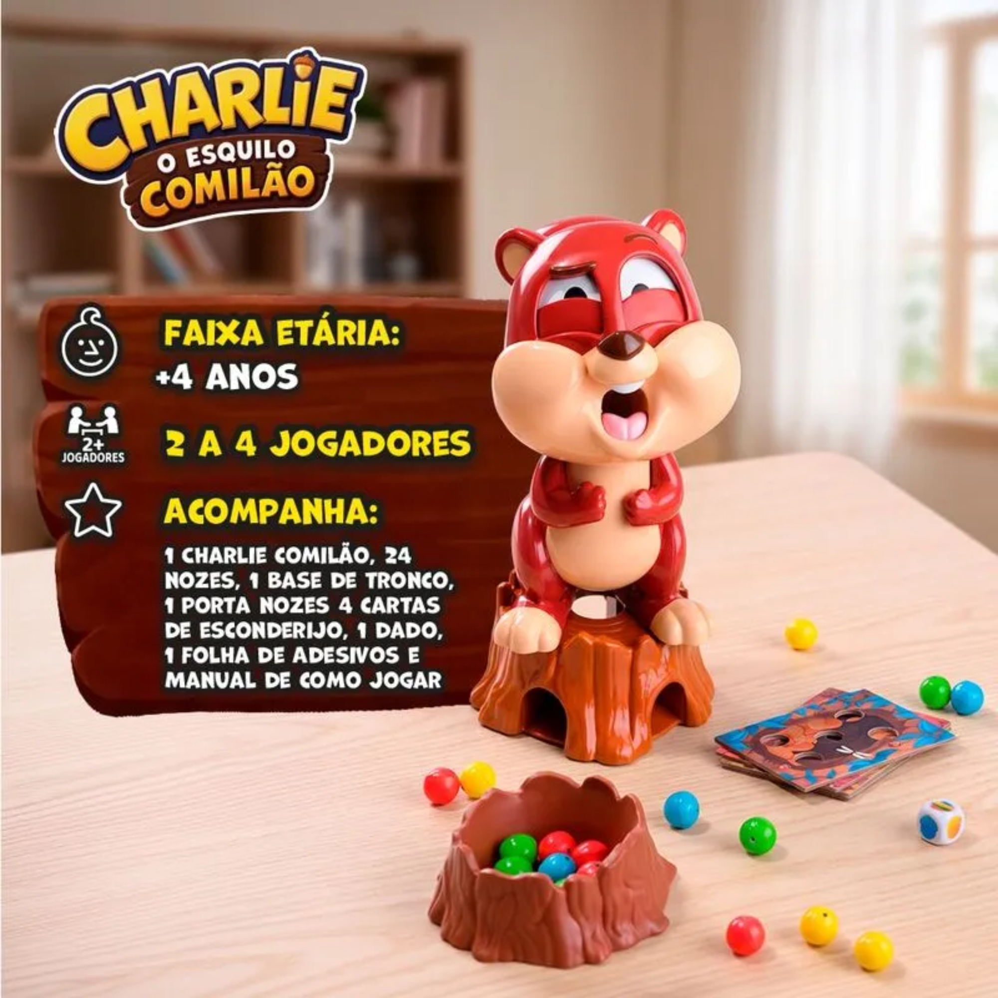 Jogo Charlie o Esquilo Comilão Infantil de Ação e Reflexos Multikids - BR2820