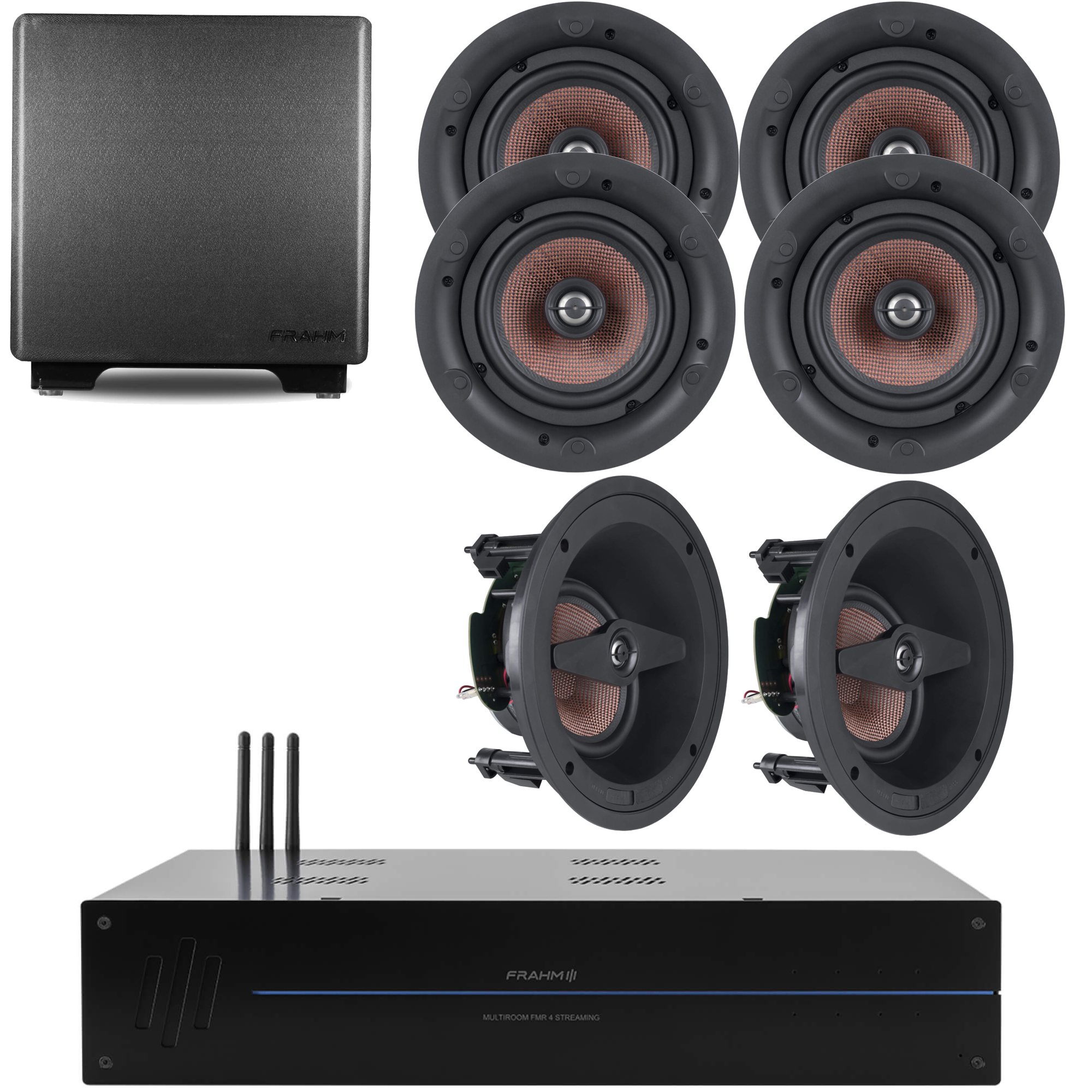 Kit Suite e cozinha Multiroom FMR4-S + Subwoofer + 4 Falantes Coaxial HS + 2 Falantes 2 Vias Eclipse