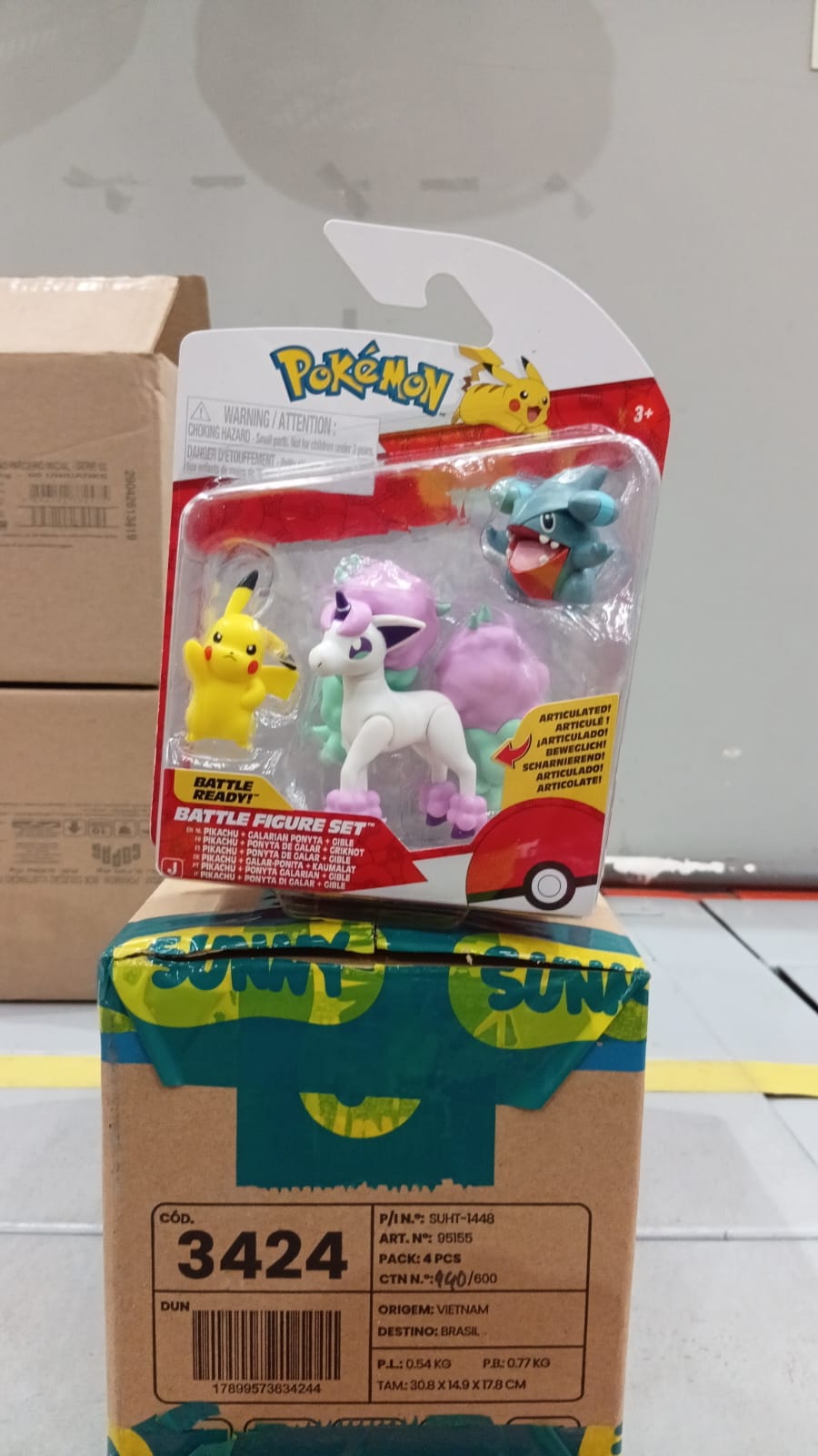 SET FIGURAS DE BATALHA POKEMON PIKACHU + PONYTA DE GALAR + GIBLE Sunny - 003424