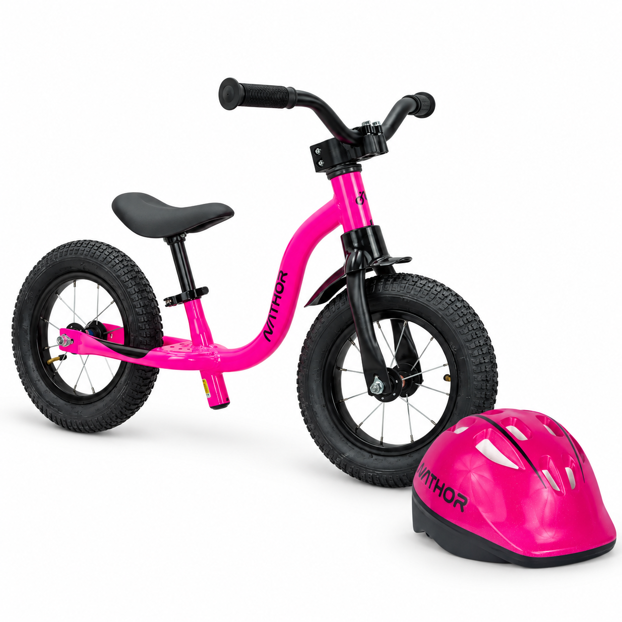 Kit Bicicleta Balance Raiada Rosa Aro 12 e Capacete Infantil Rosa Nathor