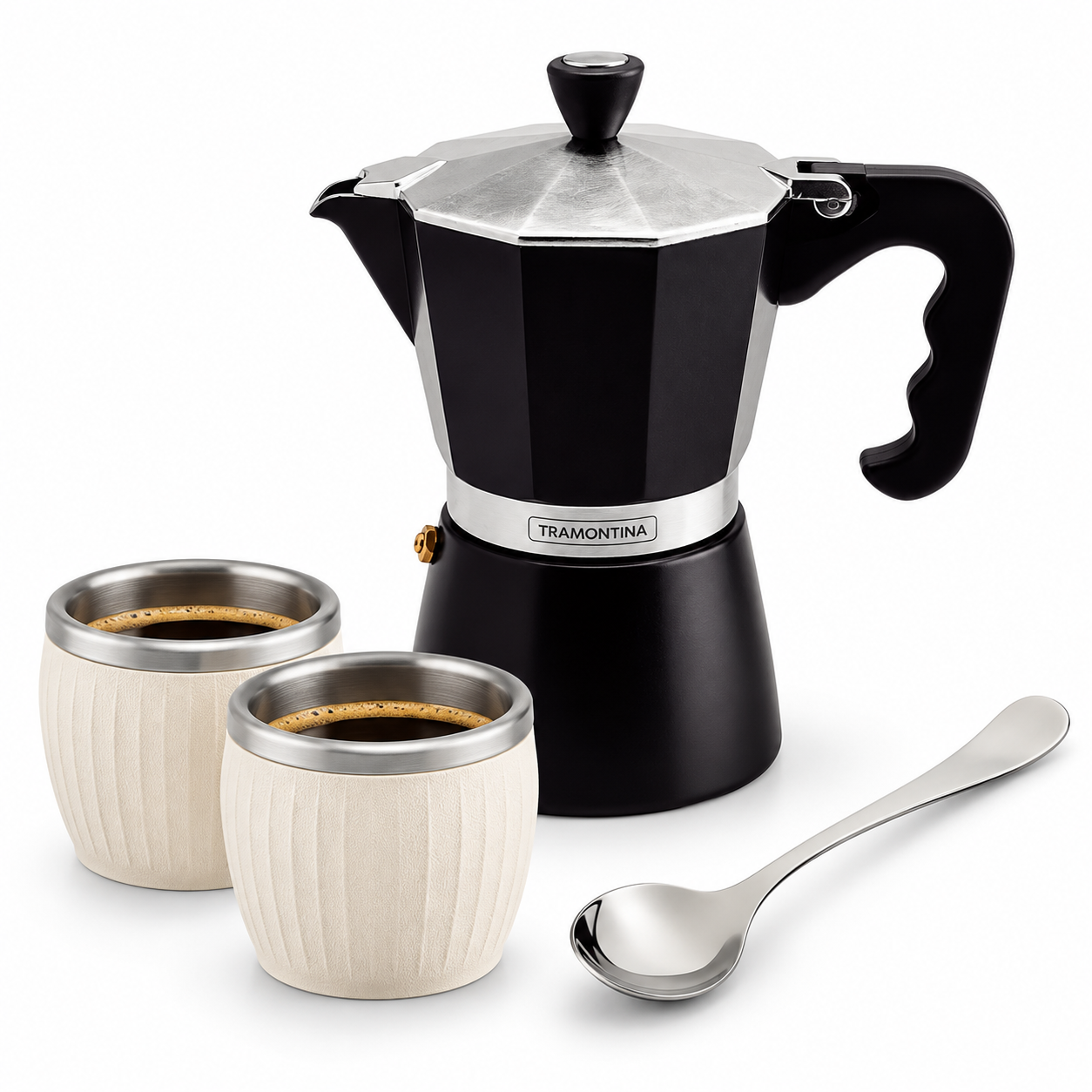 Kit Café Tramontina com Cafeteira Conjunto de Xícaras e Colher