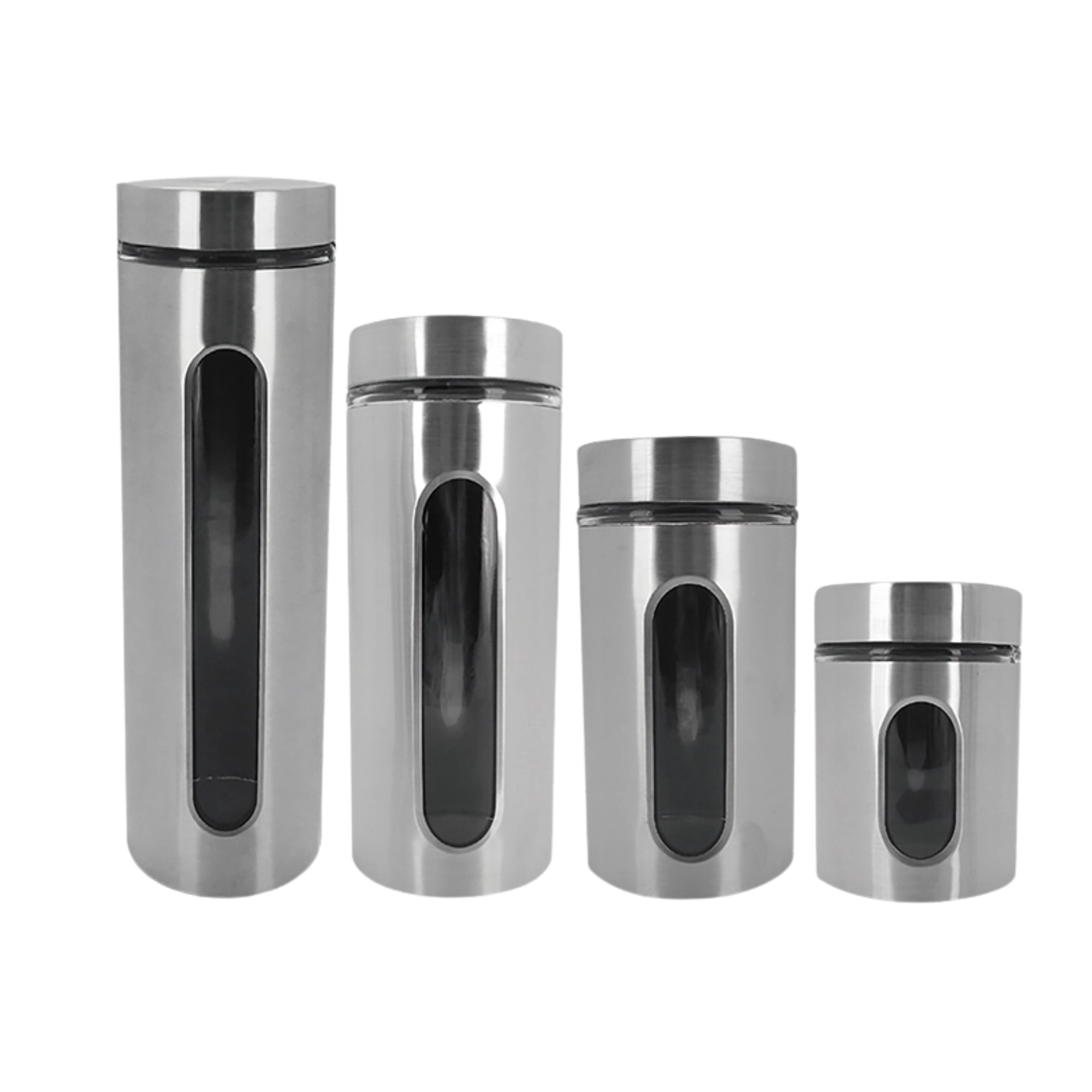 Jogo de 4 Potes com Visor Inox e Vidro Mimo Style - 9074
