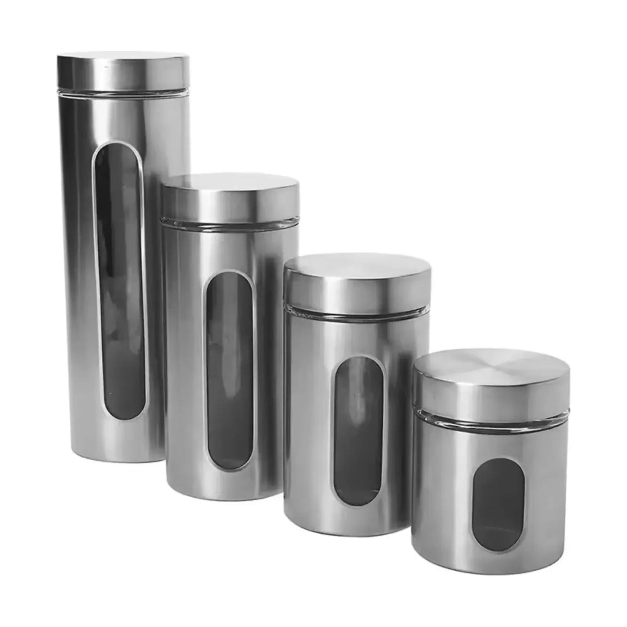 Jogo de 4 Potes com Visor Inox e Vidro Mimo Style - 9074