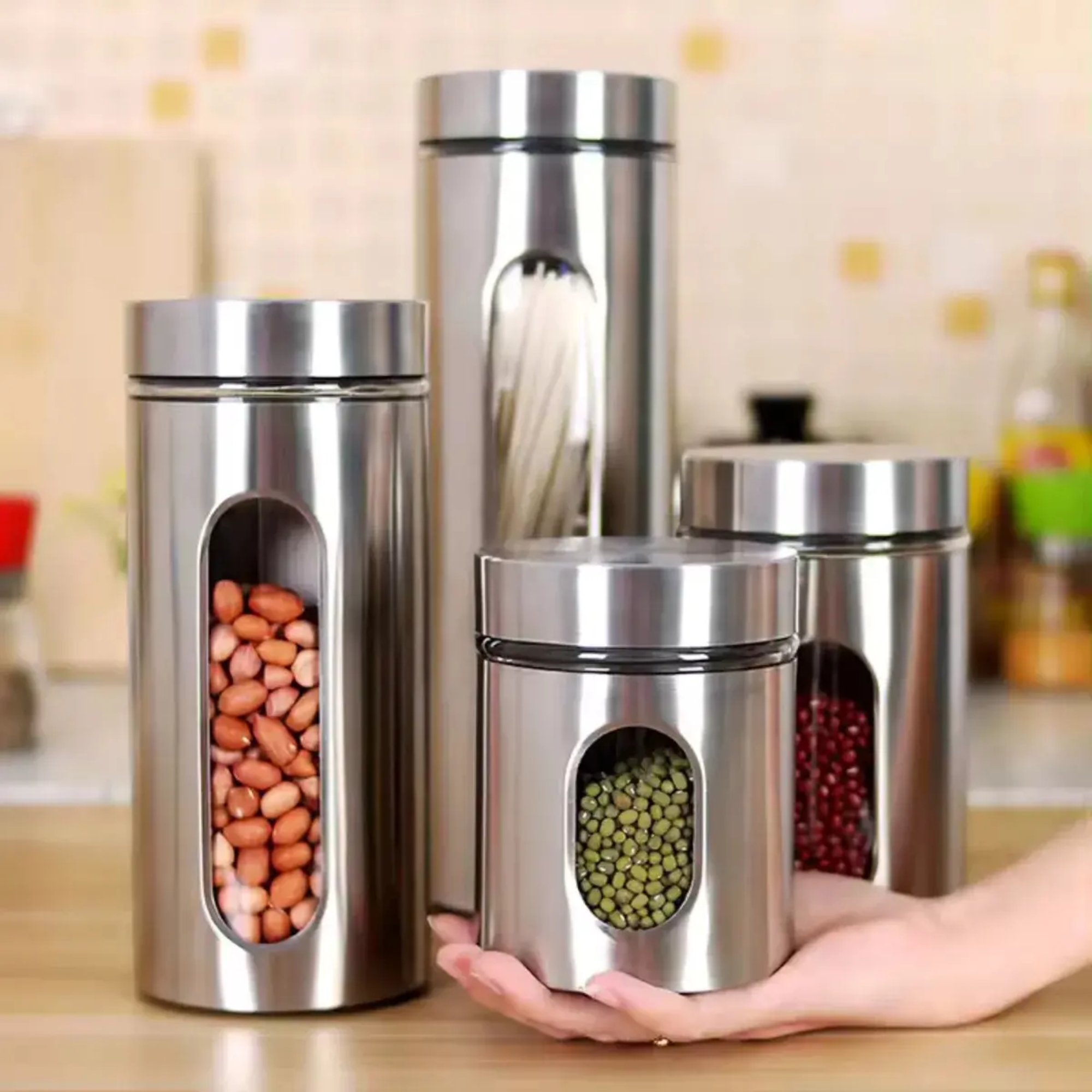 Jogo de 4 Potes com Visor Inox e Vidro Mimo Style - 9074