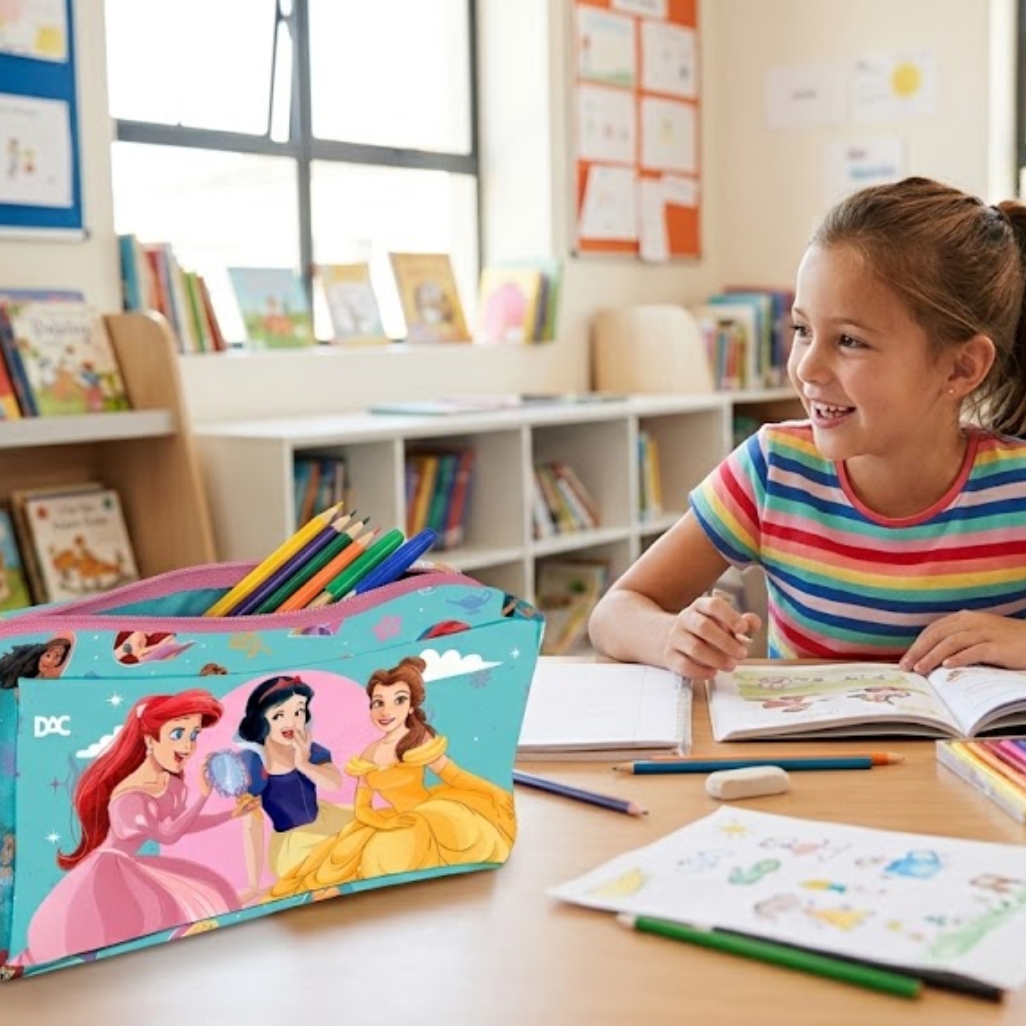 Estojo Escolar Princesas Disney em Tecido com Zíper DAC - 5769