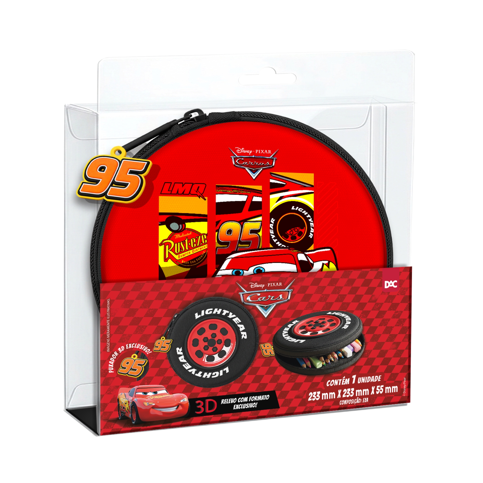 Estojo Escolar 3D Pneu Relâmpago McQueen Carros DAC - 5721