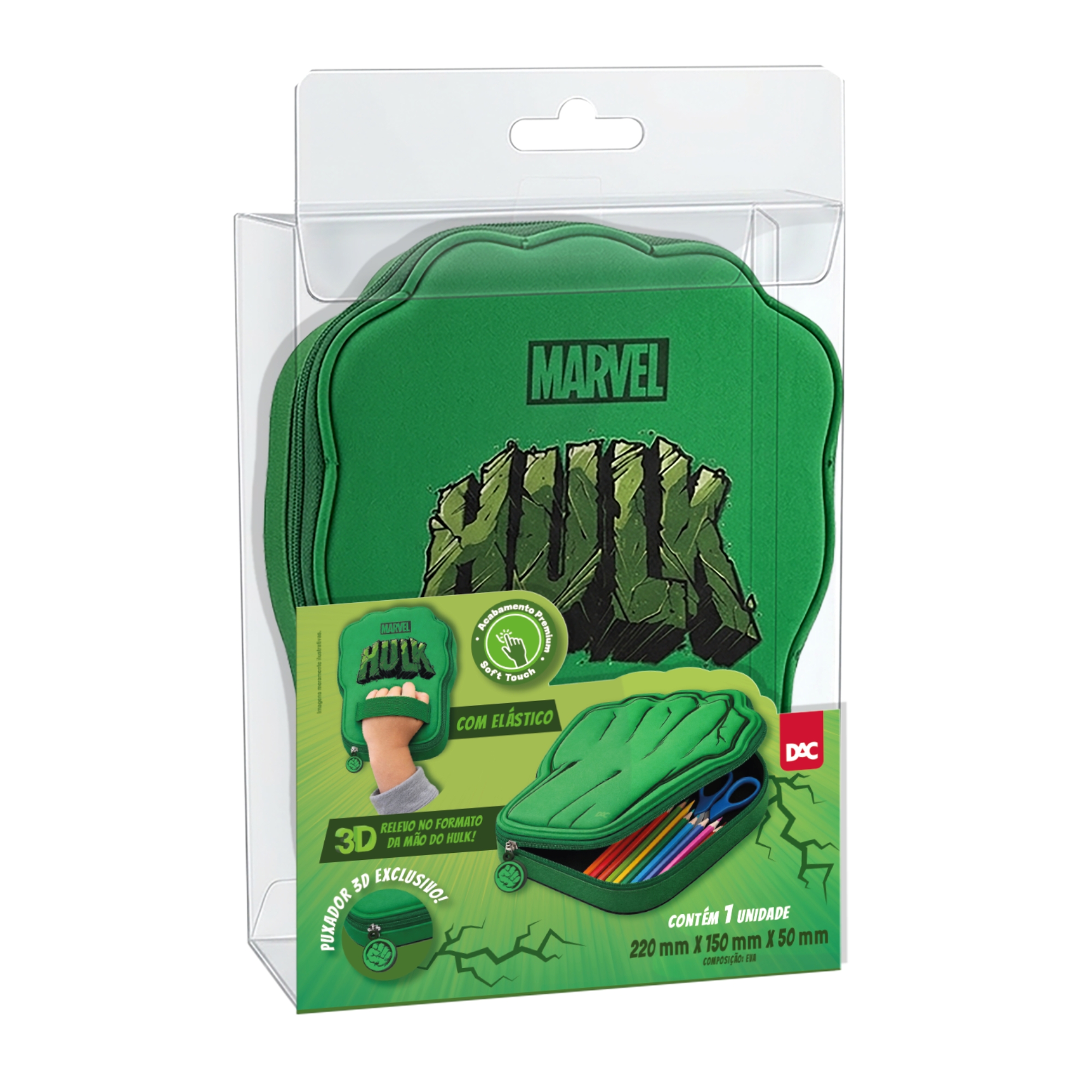 Estojo Escolar Hulk 3D c/ Zíper DAC - 5707