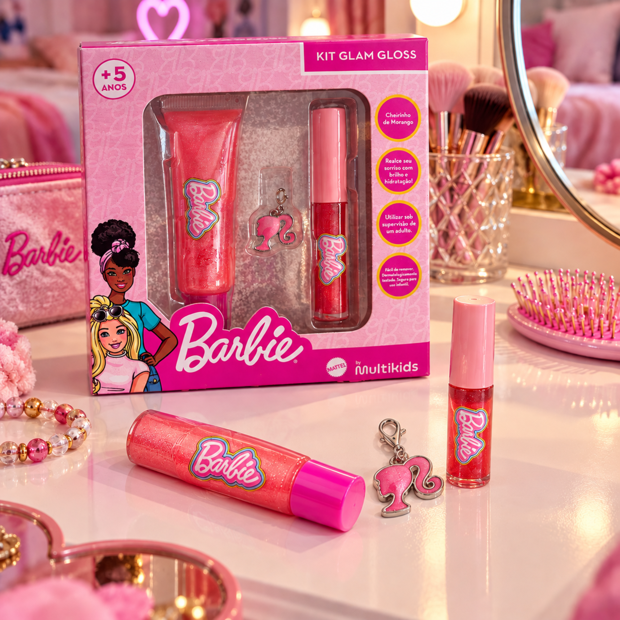 Kit Maquiagem Barbie Multikids - Paleta + Glosses