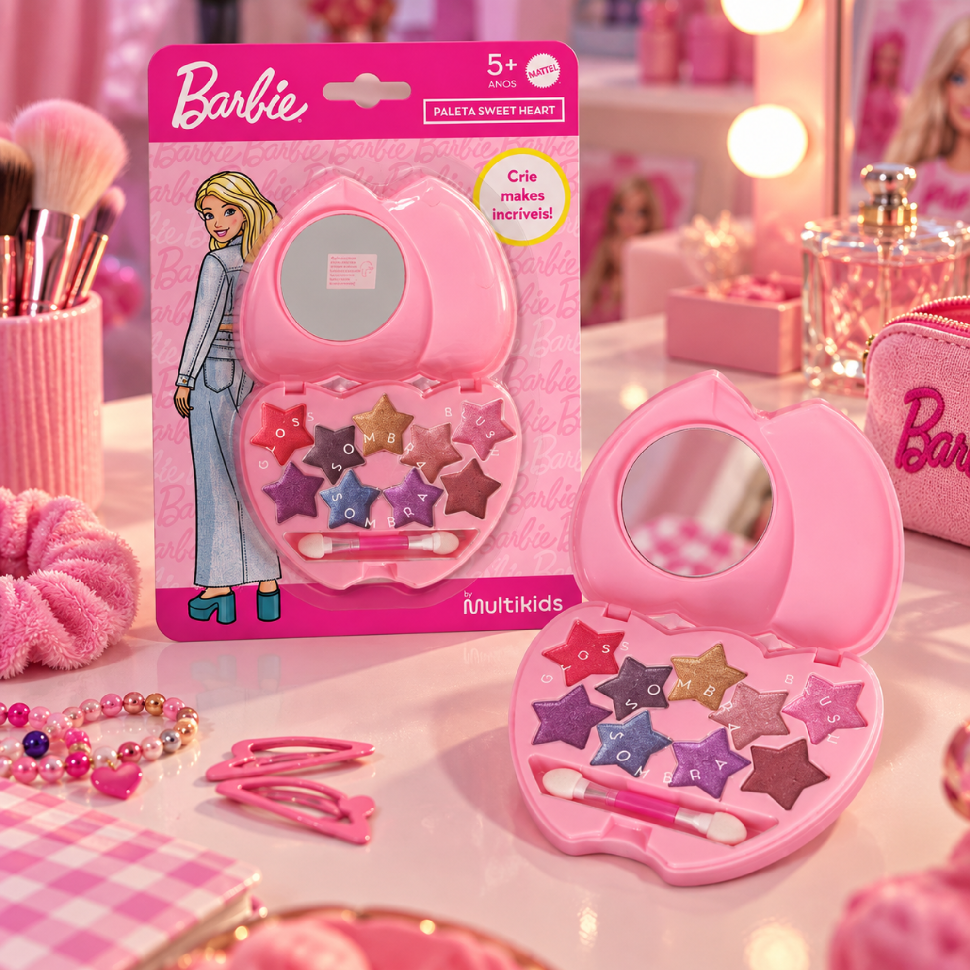 Kit Maquiagem Barbie Multikids - Paleta + Glosses