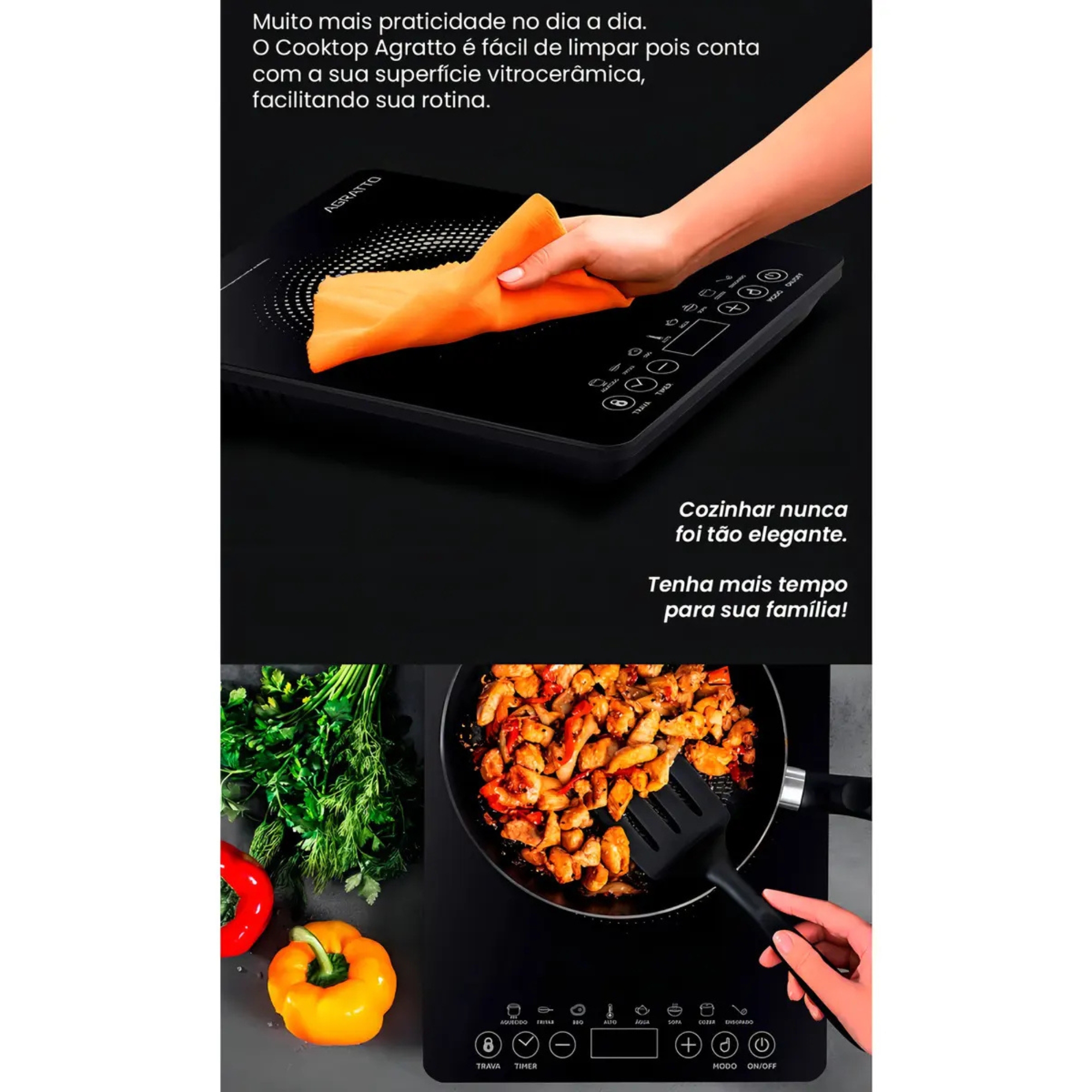 Cooktop Indução ACKI01I 1 Boca C/ Controle Temperatura 1200W 127V Agratto - 14464