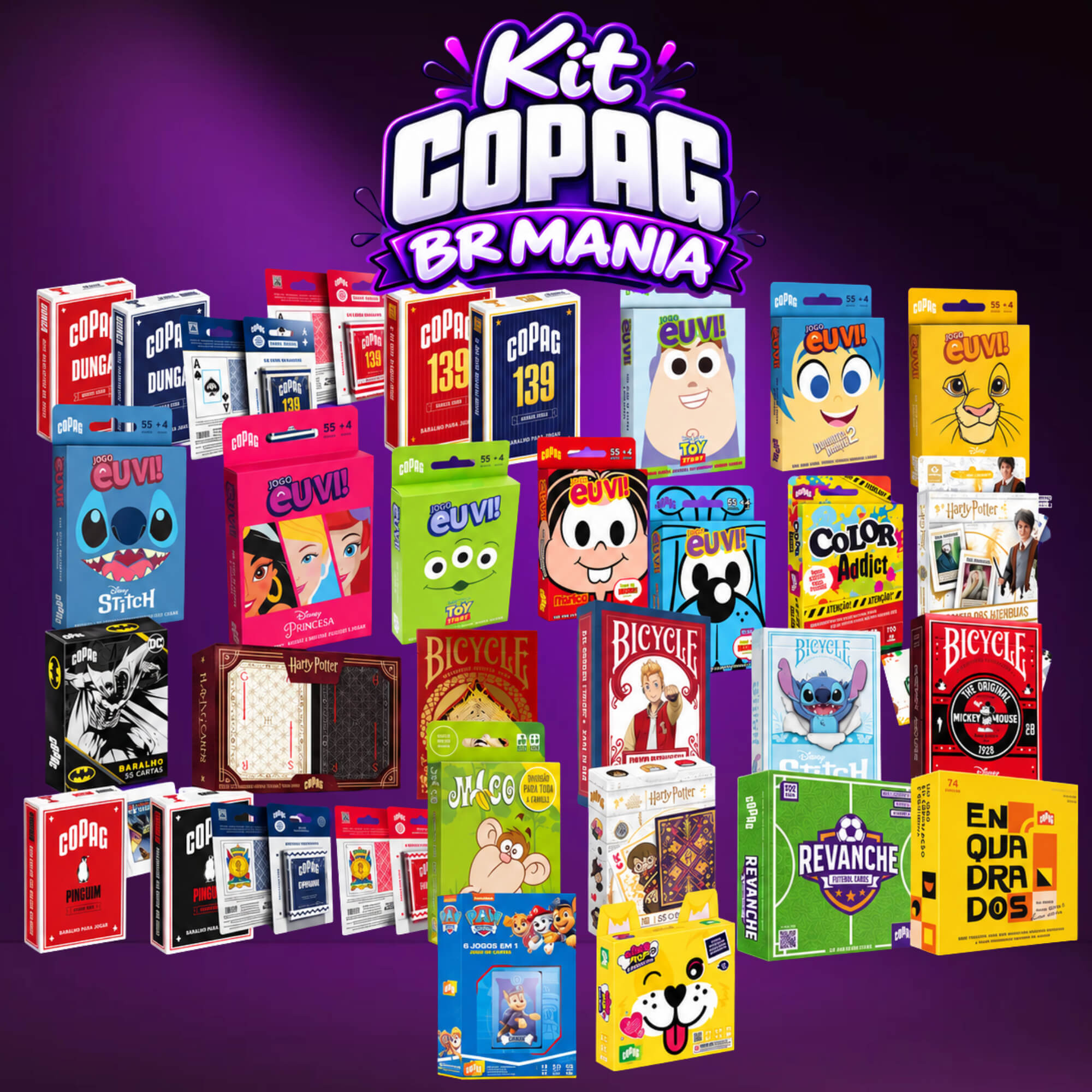 Kit Especial 1 Copag BR Mania - Mix Completo de 26 Produtos entre Baralhos e Jogos