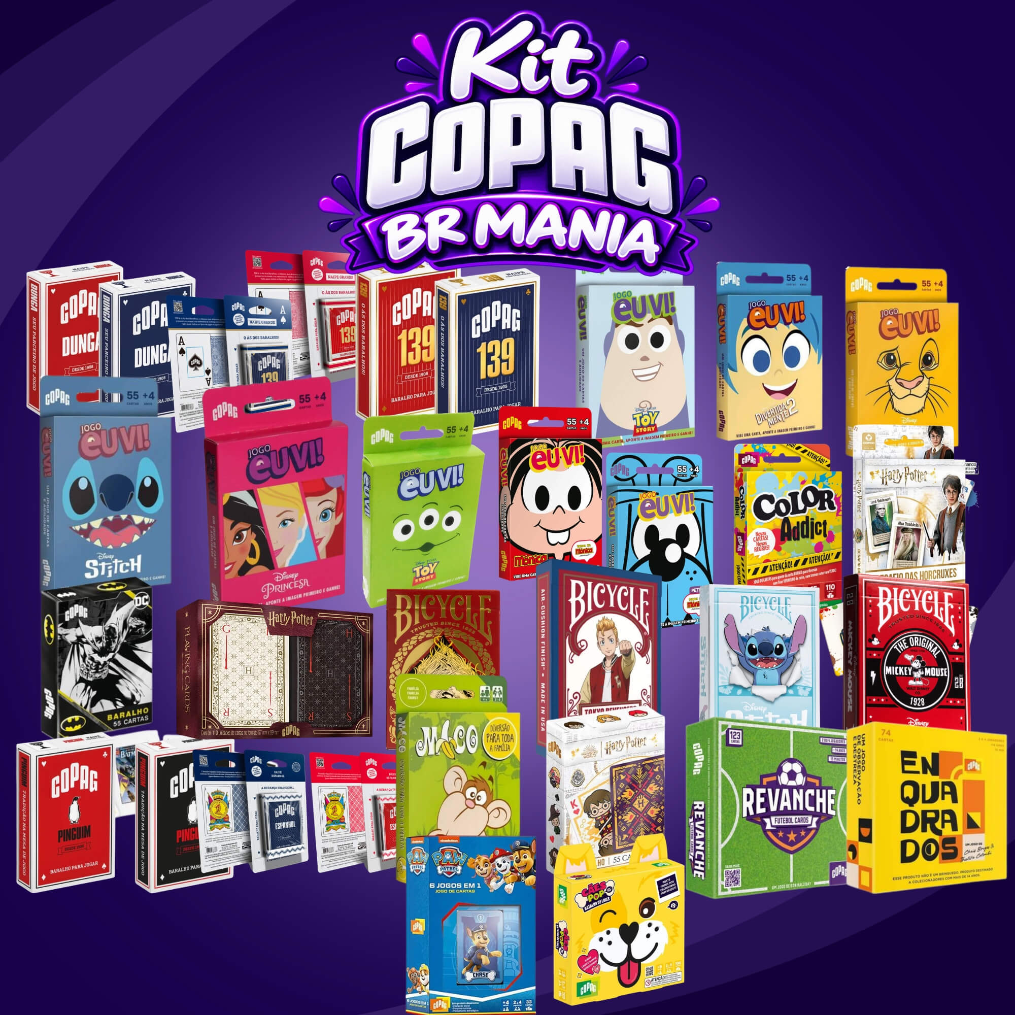 Kit 2 Especial Copag BR Mania - Mix Completo de 26 Produtos entre Baralhos e Jogos