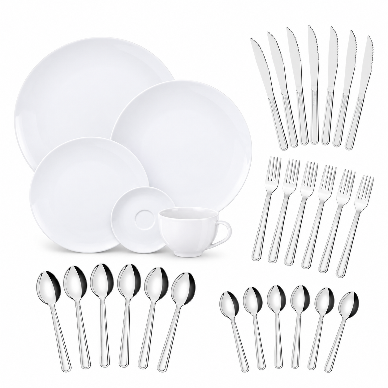 Kit Talheres Buzios Tramontina e jogo de jantar - Porcelana + Aço Inox