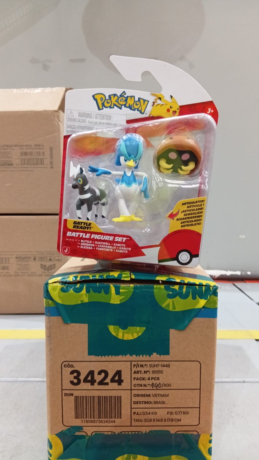 SET FIGURAS DE BATALHA POKEMON BLITZLE + QUAXWELL + KABUTO Sunny - 003424