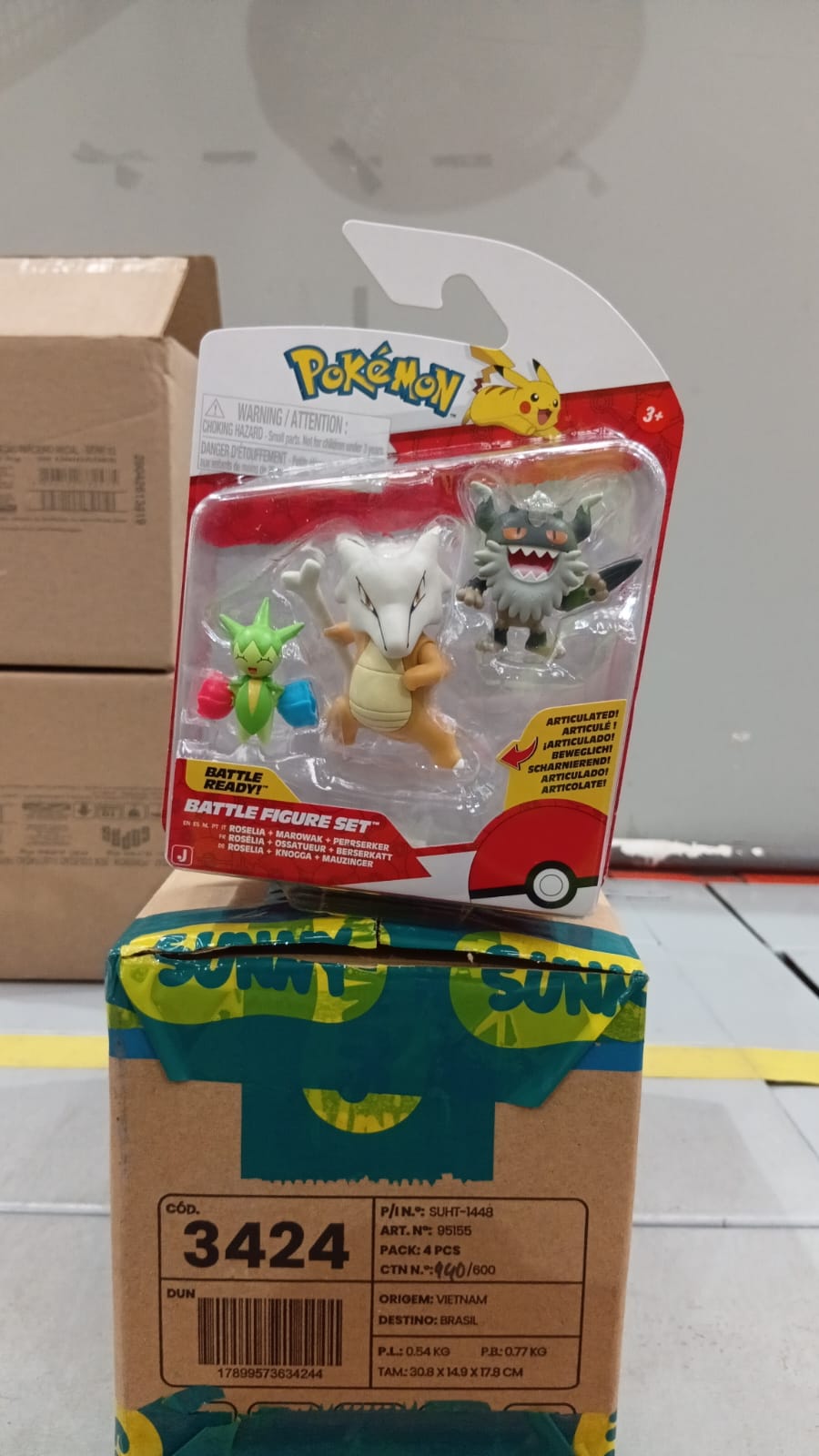 SET FIGURAS DE BATALHA POKEMON ROSELIA + MAROWAK +PERRSERKER Sunny - 003424