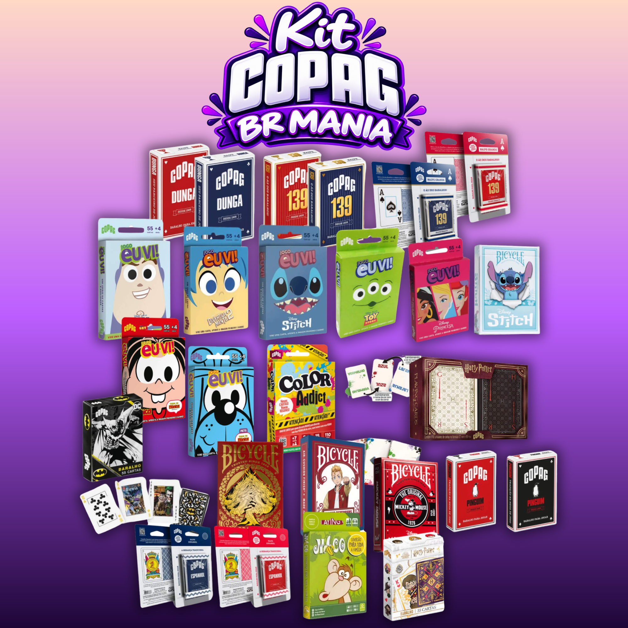 Kit 3 Especial Copag BR Mania - Mix Completo de 26 Produtos entre Baralhos e Jogos