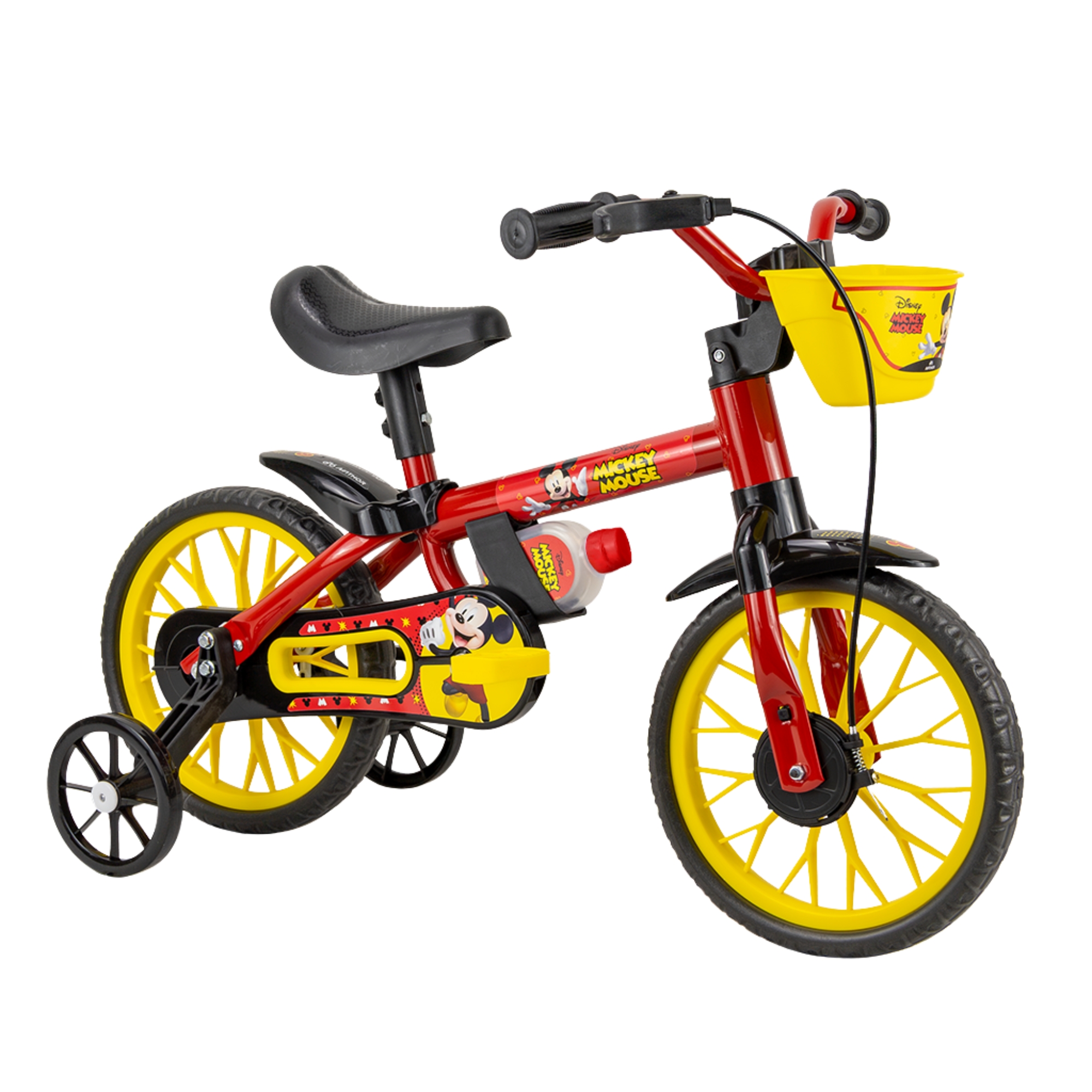 Kit Bicicleta Infantil Aro 12 Mickey Nathor com Rodinhas + Kit de Proteção Infantil 3X1