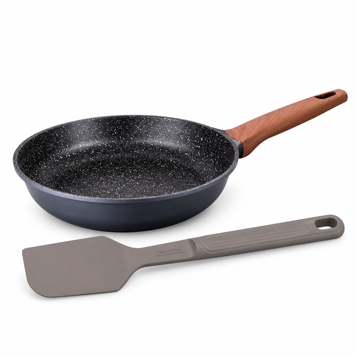 Kit Frigideira MTA Titanium 24cm Cinza Antiaderente + Espátula de Silicone Softta Tramontina