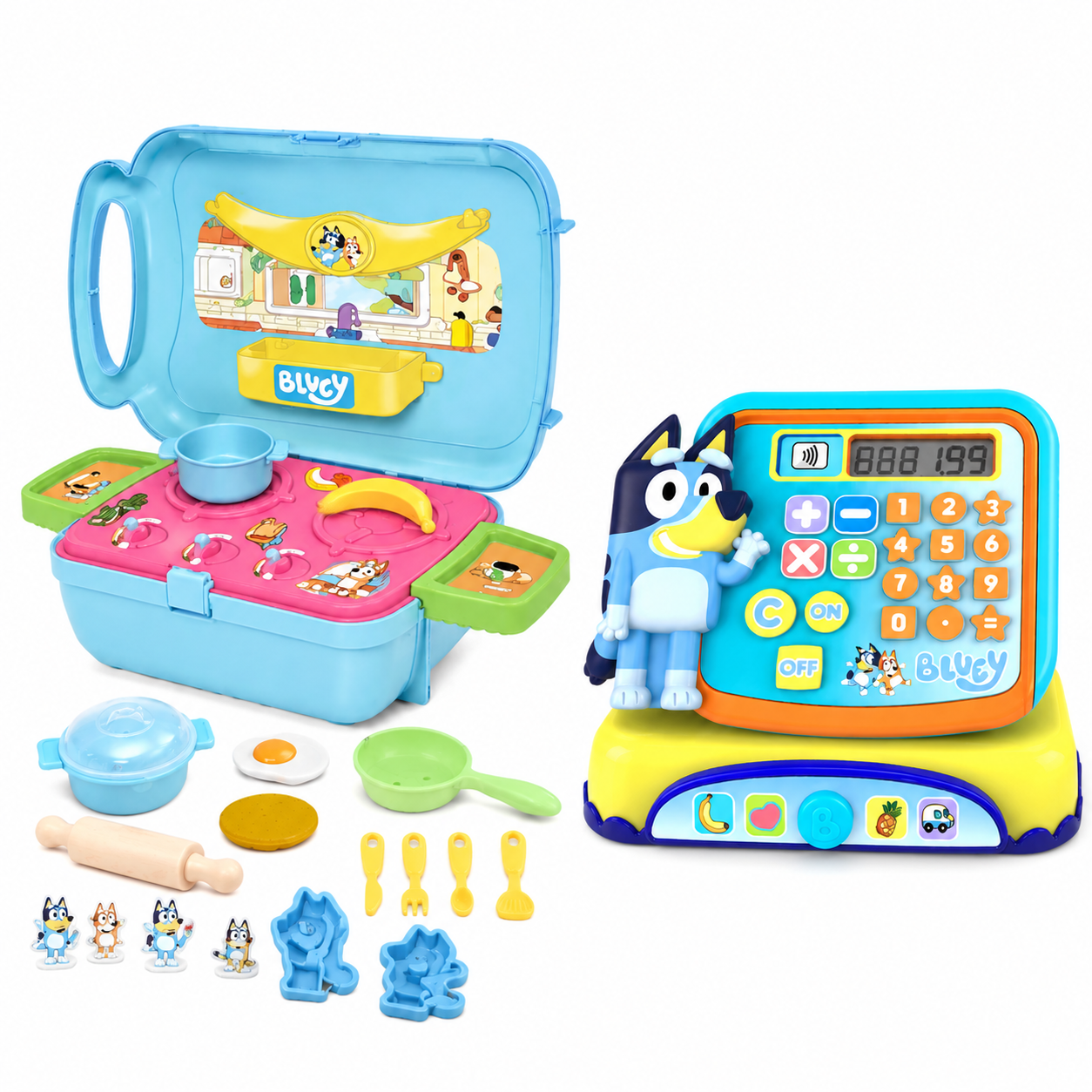 Kit Maleta Cozinha Chef Bluey c/ Acessório + Brinquedo Caixa Registradora Bluey