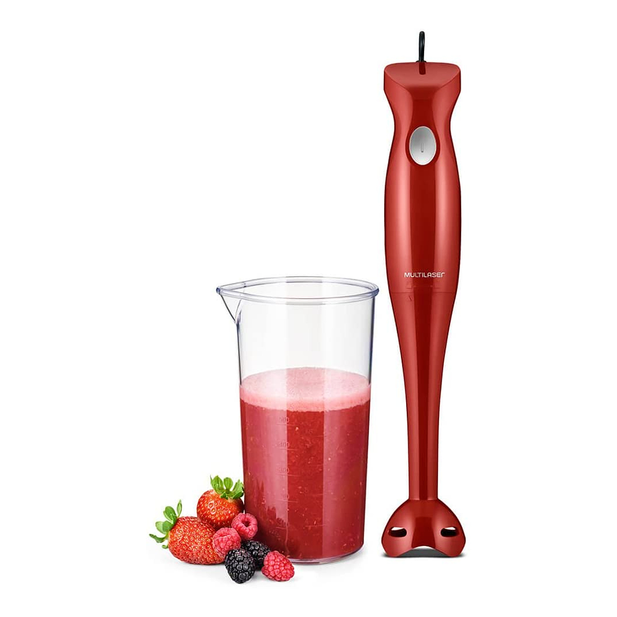 Mixer de Alimentos Vermelho Gourmet 220V 200W Copo de 500ml 1 Velocidade Lâmina de Aço Inoxidável Multilaser - FP012