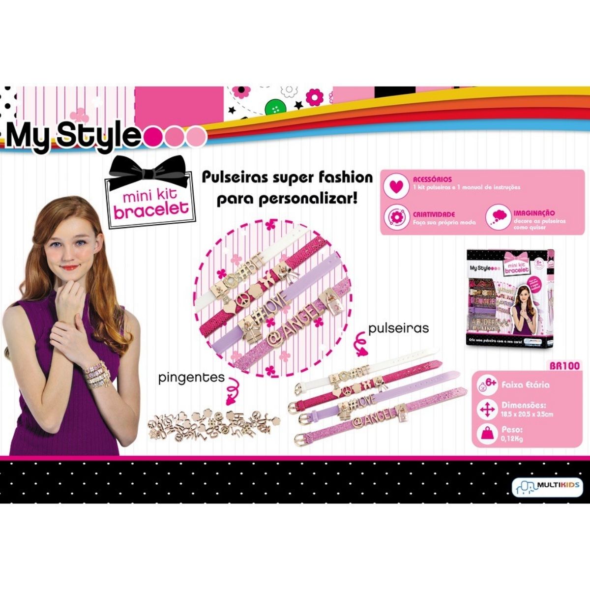 Pulseiras My Style Mini Kit Com Letras Para Personalizar Multikids - BR100