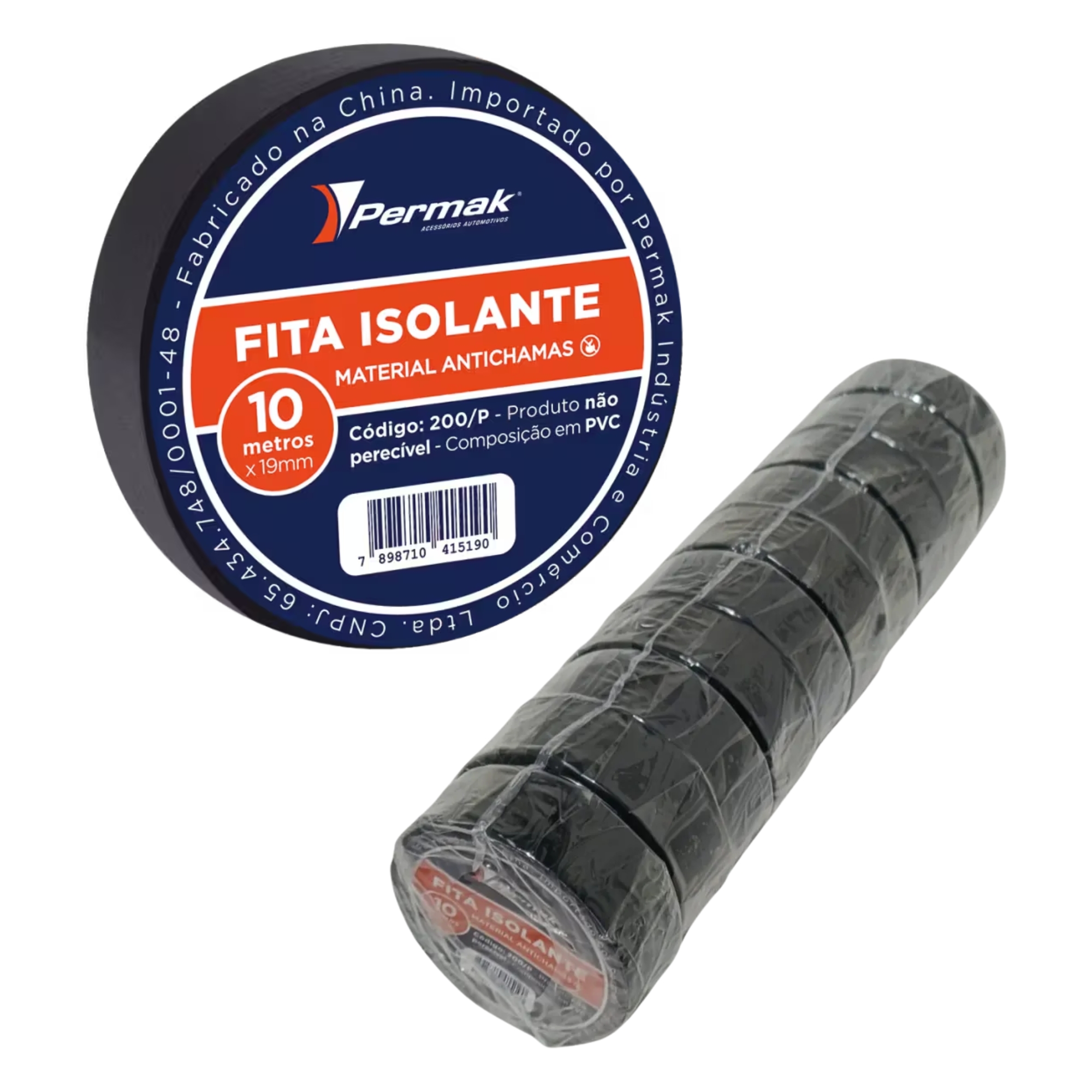 Fita Isolante 10M Preta (Pacote com 10 unidades) Permak - 200/P