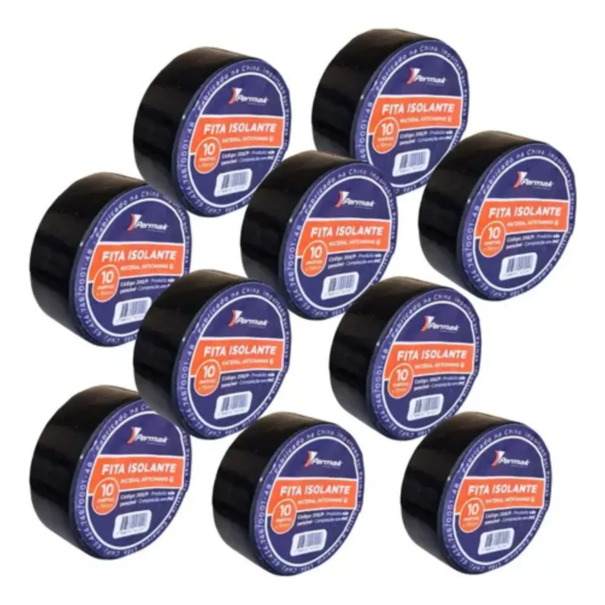 Fita Isolante 10M Preta (Pacote com 10 unidades) Permak - 200/P